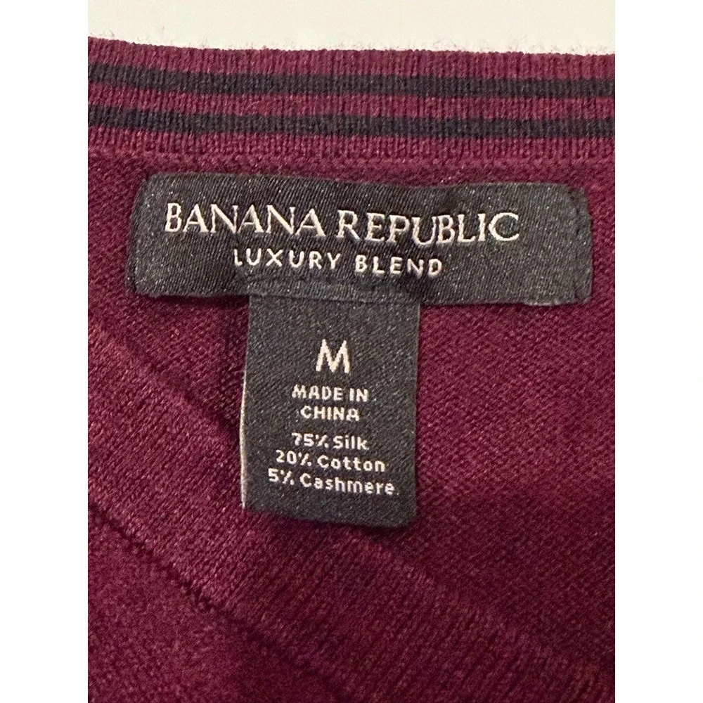 Banana Republic Luxury Blend Silk Cotton Cashmere V-Neck Sweater Burgundy Mens M